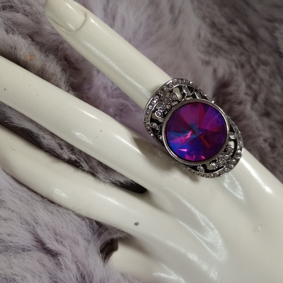 Blessed by Sparkles set of 2 silver pink adjustable rings gem and ornate designs - Picture 2 of 11